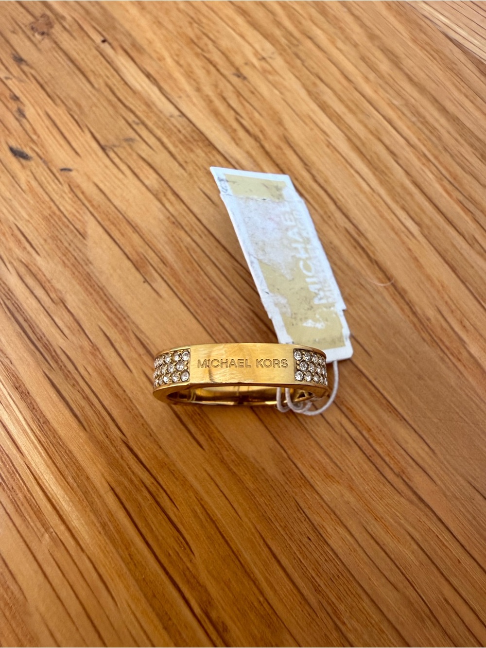 Michael Kors Gold Tone Pave Square “Brilliance” Ring, approximate size 7